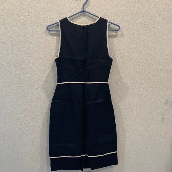 NWT J.Crew Herringbone Linen Dress Navy Blue Ivory/White 2 - Picture 6 of 8